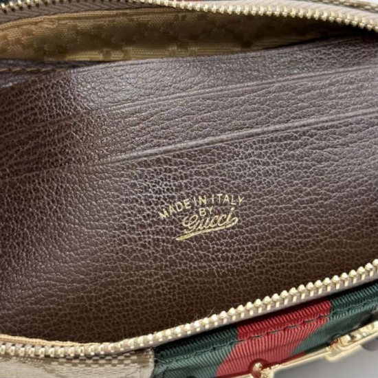 Replica Perfetta Borsa a tracolla piccola Gucci 867130 Horsebit Web Tela GG marrone Imitazione