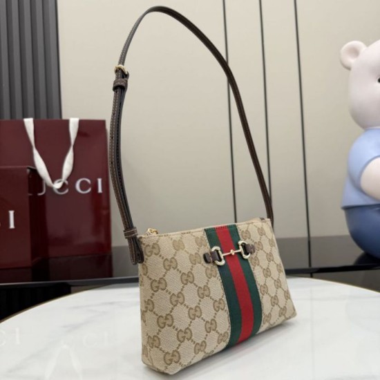 Replica Perfetta Borsa a tracolla piccola Gucci 867130 Horsebit Web Tela GG marrone Imitazione