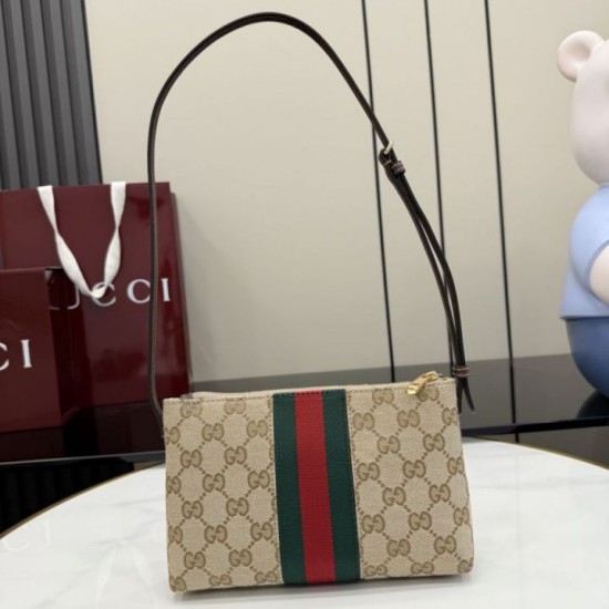 Replica Perfetta Borsa a tracolla piccola Gucci 867130 Horsebit Web Tela GG marrone Imitazione