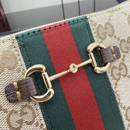 Replica Perfetta Borsa a tracolla piccola Gucci 867130 Horsebit Web Tela GG marrone Imitazione