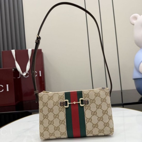 Replica Perfetta Borsa a tracolla piccola Gucci 867130 Horsebit Web Tela GG marrone Imitazione