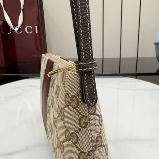 Replica Perfetta Borsa a tracolla piccola Gucci 867130 Horsebit Web Tela GG marrone Imitazione