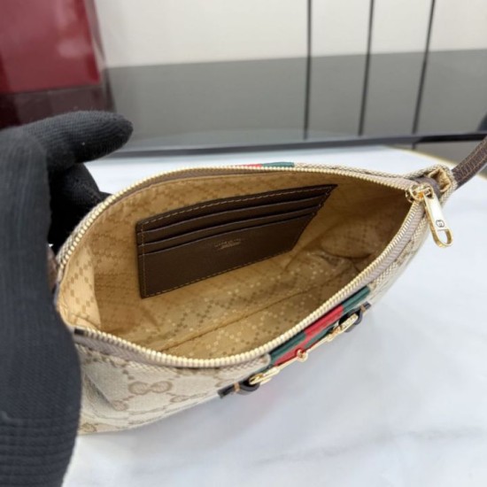 Replica Perfetta Borsa a tracolla piccola Gucci 867130 Horsebit Web Tela GG marrone Imitazione