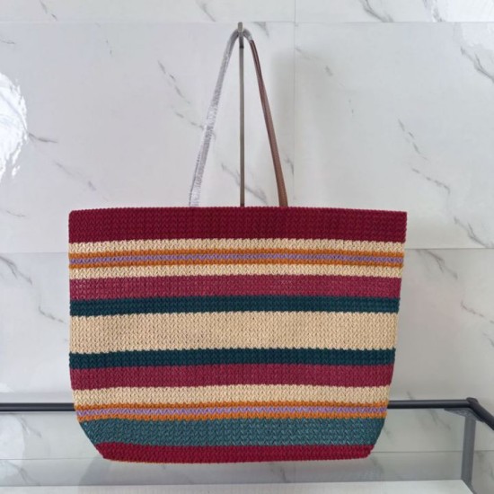 Replica Perfetta Borsa tote a righe rafia Miu Miu 5BG228 lavorata all'uncinetto Imitazione