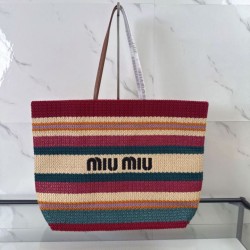 Replica Perfetta Borsa tote a righe rafia Miu Miu 5BG228 lavorata all'uncinetto Imitazione