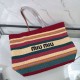 Replica Perfetta Borsa tote a righe rafia Miu Miu 5BG228 lavorata all'uncinetto Imitazione
