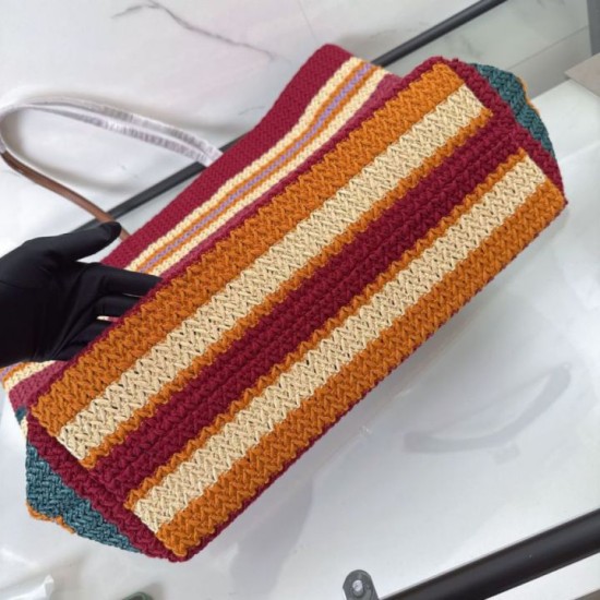 Replica Perfetta Borsa tote a righe rafia Miu Miu 5BG228 lavorata all'uncinetto Imitazione