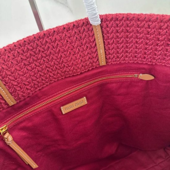 Replica Perfetta Borsa tote a righe rafia Miu Miu 5BG228 lavorata all'uncinetto Imitazione