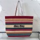 Replica Perfetta Borsa tote a righe rafia Miu Miu 5BG228 lavorata all'uncinetto Imitazione