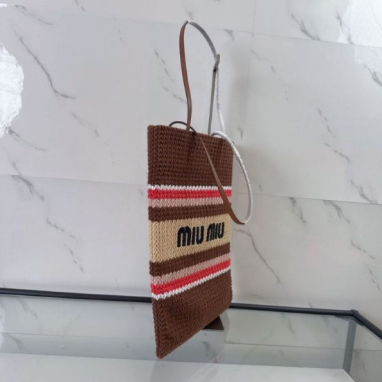 Replica Perfetta Borsa tote Miu Miu crochet rafia 5BG248 con ricami verticali Imitazione