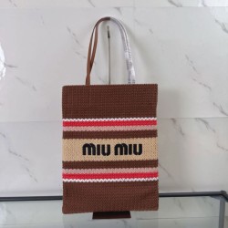 Replica Perfetta Borsa tote Miu Miu crochet rafia 5BG248 con ricami verticali Imitazione
