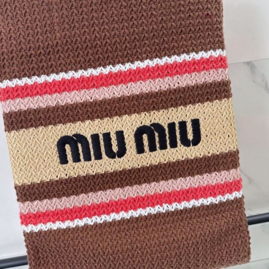Replica Perfetta Borsa tote Miu Miu crochet rafia 5BG248 con ricami verticali Imitazione