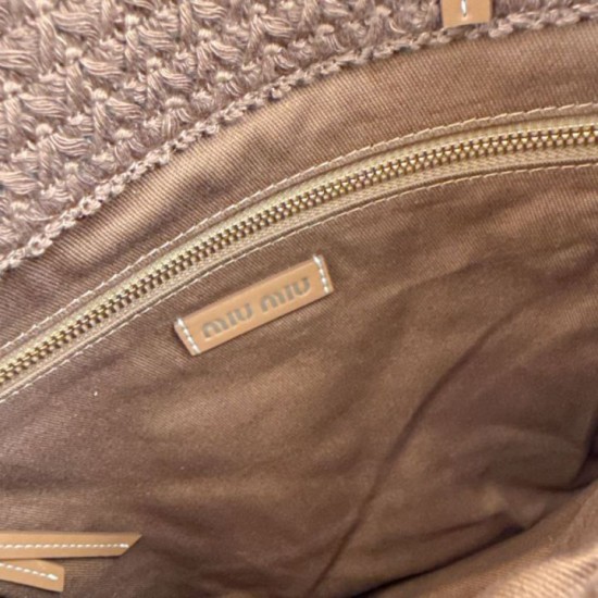 Replica Perfetta Borsa tote Miu Miu crochet rafia 5BG248 con ricami verticali Imitazione