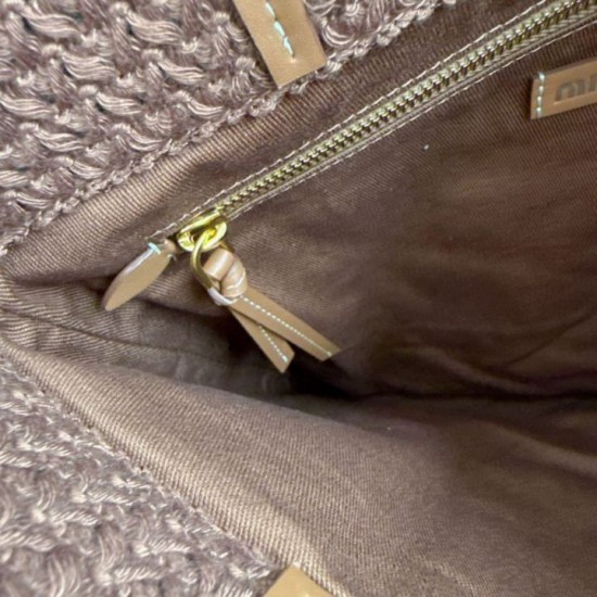 Replica Perfetta Borsa tote Miu Miu crochet rafia 5BG248 con ricami verticali Imitazione