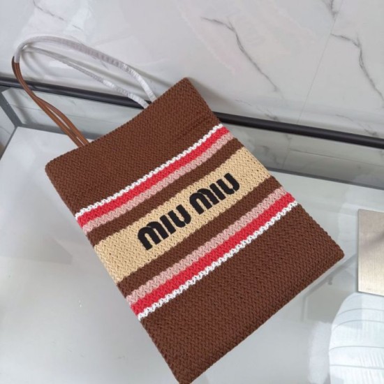 Replica Perfetta Borsa tote Miu Miu crochet rafia 5BG248 con ricami verticali Imitazione