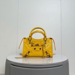 Replica Perfetta Borsa Balenciaga Le City Mini 24cm pelle di agnello stropicciata gialla Imitazione