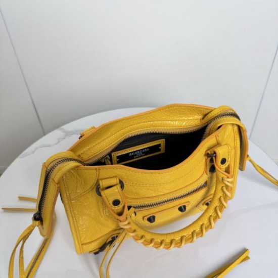 Replica Perfetta Borsa Balenciaga Le City Mini 24cm pelle di agnello stropicciata gialla Imitazione