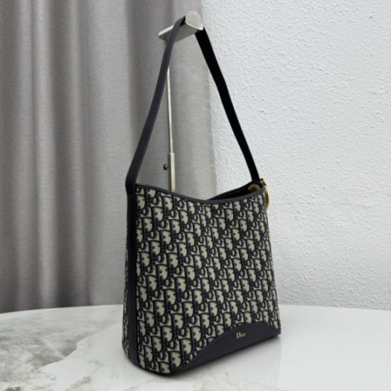 Replica fedele Borsa a secchiello medio Dior Medalillon M1532 Dior Oblique blu Imitazione Outlet