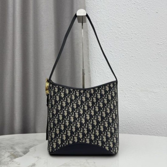 Replica fedele Borsa a secchiello medio Dior Medalillon M1532 Dior Oblique blu Imitazione Outlet