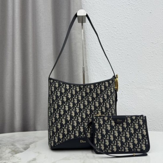 Replica fedele Borsa a secchiello medio Dior Medalillon M1532 Dior Oblique blu Imitazione Outlet