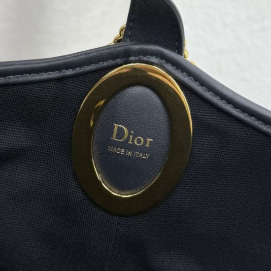 Replica fedele Borsa a secchiello medio Dior Medalillon M1532 Dior Oblique blu Imitazione Outlet