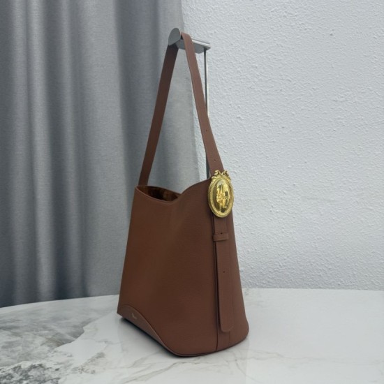 Replica fedele Borsa a secchiello medio Dior Medalillon M1532 Marrone Imitazione Outlet