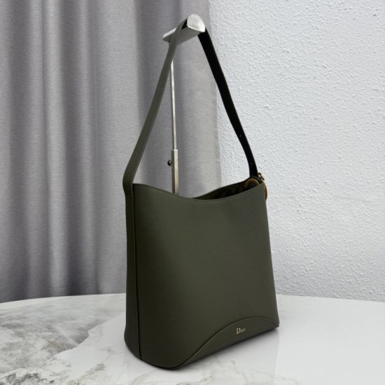 Replica fedele Borsa a secchiello medio Dior Medalillon M1532 Verde scuro Imitazione Outlet