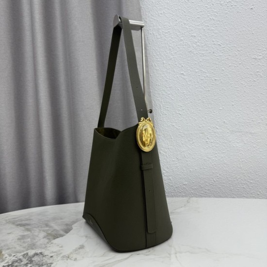 Replica fedele Borsa a secchiello medio Dior Medalillon M1532 Verde scuro Imitazione Outlet