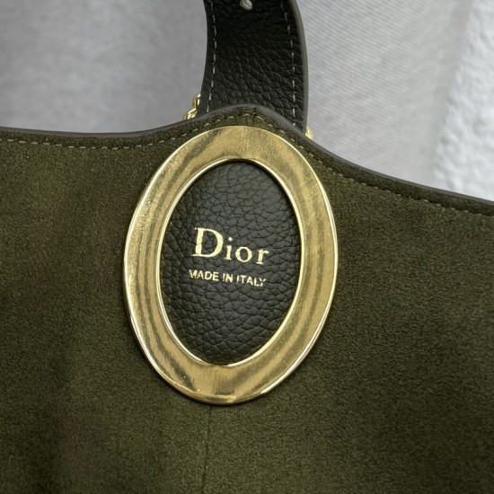 Replica fedele Borsa a secchiello medio Dior Medalillon M1532 Verde scuro Imitazione Outlet
