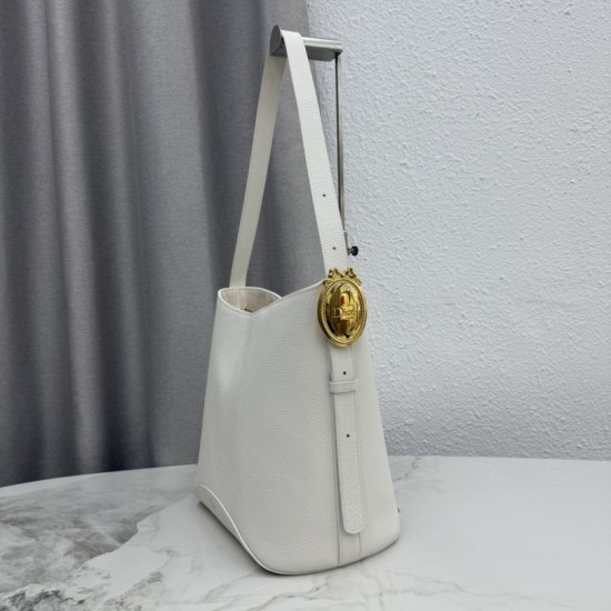Replica fedele Borsa a secchiello medio Dior Medalillon M1532 Bianco Imitazione Outlet