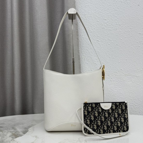 Replica fedele Borsa a secchiello medio Dior Medalillon M1532 Bianco Imitazione Outlet