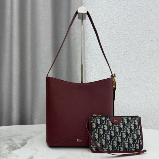 Replica fedele Borsa a secchiello medio Dior Medalillon M1532 Borgogna Imitazione Outlet