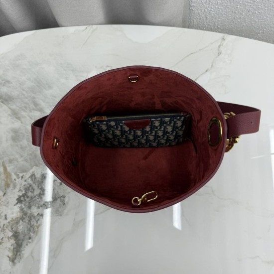 Replica fedele Borsa a secchiello medio Dior Medalillon M1532 Borgogna Imitazione Outlet