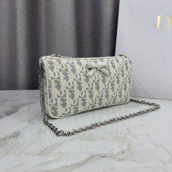 Replica fedele Pochette Dior Oblique Bow Chain S2504 beige/grigio Imitazione Outlet