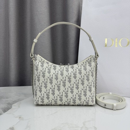 Replica fedele Borsa a tracolla Dior 30 Montaigne Miss Caro Oblique beige/grigio Imitazione Outlet