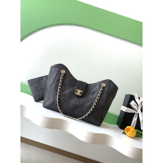 Replica fedele Borsa shopping Chanel 2026 rafia intrecciata AS6090 albicocca Imitazione Outlet