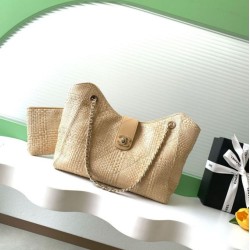 Replica fedele Borsa shopping Chanel 2026 rafia intrecciata AS6090 Nero Imitazione Outlet