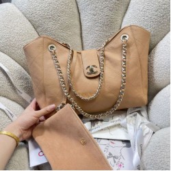 Replica fedele Borsa shopping Chanel piccola/grande AS6095/AS6090 con pochette marrone Imitazione Outlet