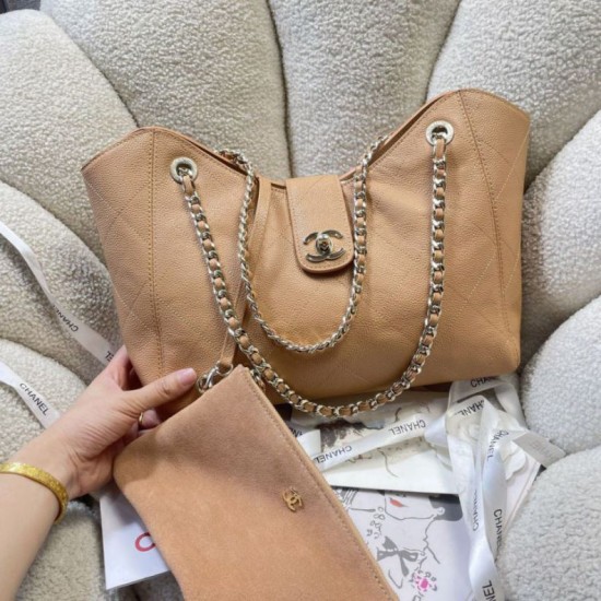 Replica fedele Borsa shopping Chanel piccola/grande AS6095/AS6090 con pochette marrone Imitazione Outlet