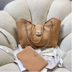 Replica fedele Borsa shopping Chanel piccola/grande AS6095/AS6090 con pochette marrone Imitazione Outlet