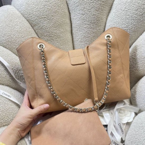 Replica fedele Borsa shopping Chanel piccola/grande AS6095/AS6090 con pochette marrone Imitazione Outlet