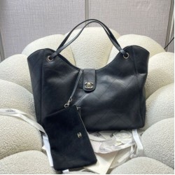 Replica fedele Borsa shopping Chanel piccola/grande AS6095/AS6090 con pochette nera Imitazione Outlet