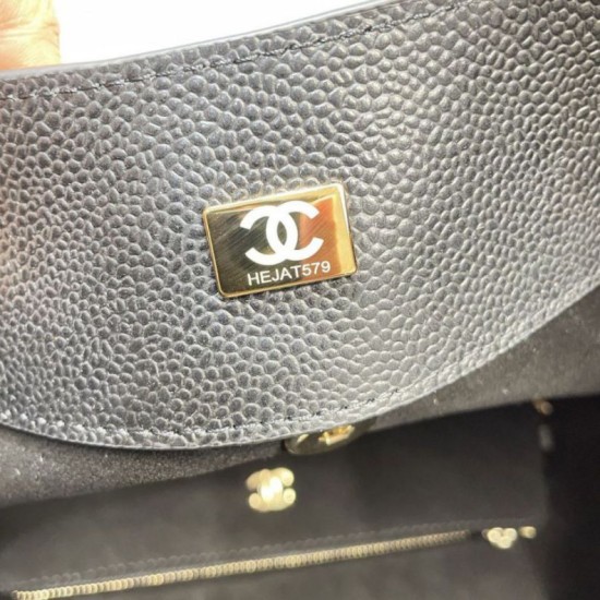 Replica fedele Borsa shopping Chanel piccola/grande AS6095/AS6090 con pochette nera Imitazione Outlet