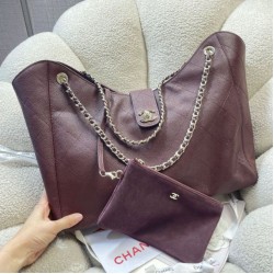 Replica fedele Borsa shopping Chanel piccola/grande AS6095/AS6090 con pochette Borgogna Imitazione Outlet