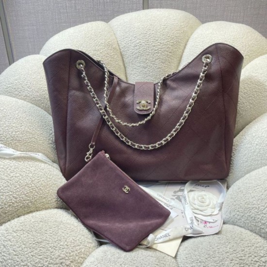 Replica fedele Borsa shopping Chanel piccola/grande AS6095/AS6090 con pochette Borgogna Imitazione Outlet