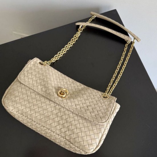 Replica fedele Borsa a spalla Bottega Veneta Madison Intrecciato Ecru-Muse Imitazione Outlet