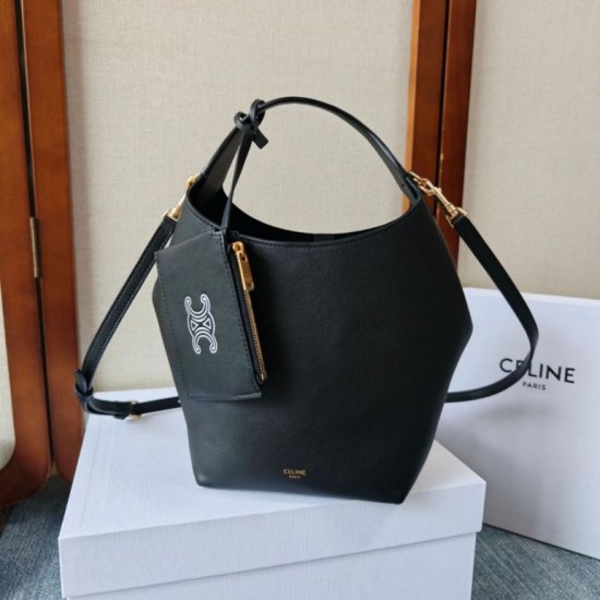 Replica fedele Borsa a tracolla Celine Small Teen Hobo con portamonete Nero Imitazione Outlet