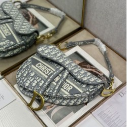 Replica fedele Borsa a tracolla Dior Saddle Oblique ricamata grigia Imitazione Outlet