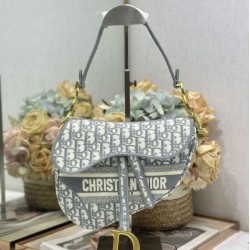 Replica fedele Borsa a tracolla Dior Saddle Oblique ricamata grigia Imitazione Outlet