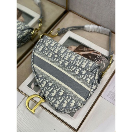 Replica fedele Borsa a tracolla Dior Saddle Oblique ricamata grigia Imitazione Outlet